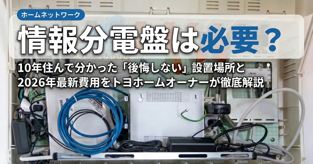 トヨタホームの情報分電盤の内部配線写真。ONUやルーターが収納された様子。