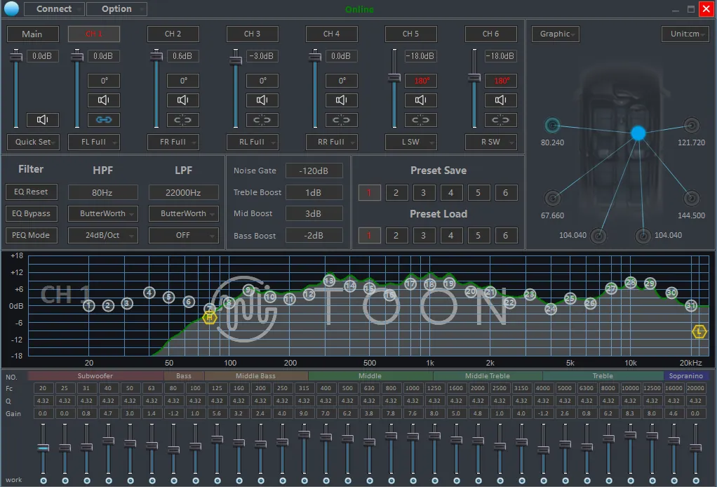 TOON X Ch1 フロント左スピーカー設定