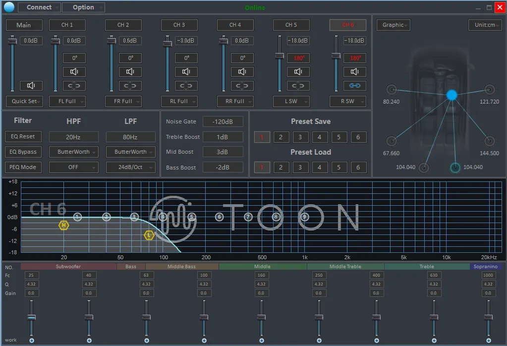TOON X Ch6 サブウーファー右出力設定