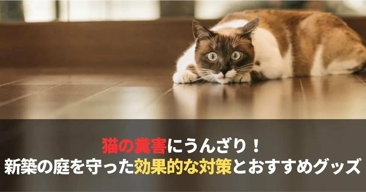 新築の庭に設置した猫よけ超音波装置「ガーデンバリアIII」。芝生の糞被害対策の様子。