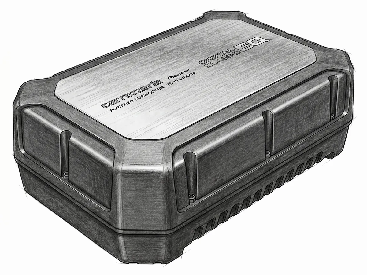 パイオニア（Pioneer）のパワードサブウーファー「TS-WX400DA」を忠実に模写した手書き風の製品イラスト
