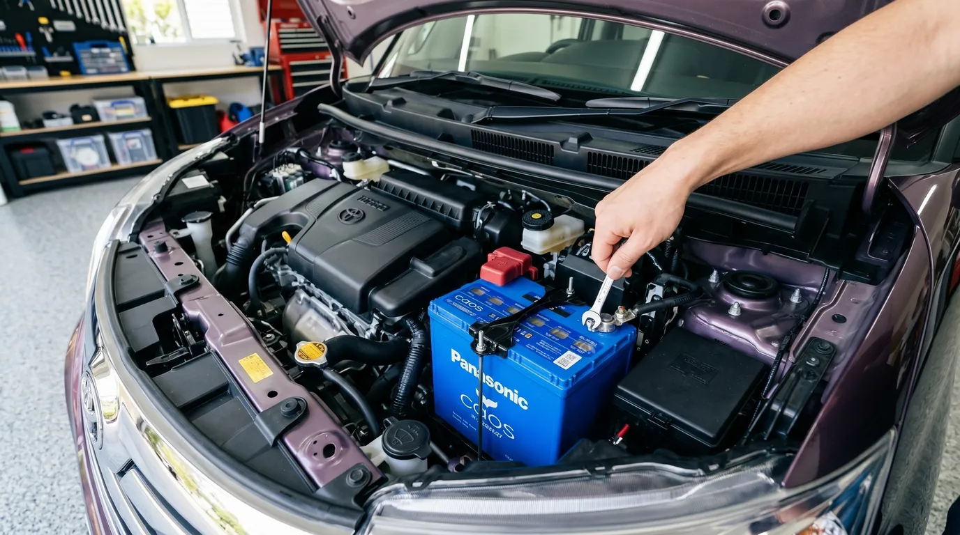 トヨタルーミーのバッテリーをDIYで交換している様子